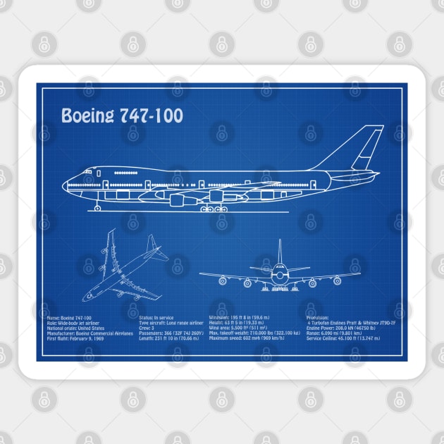 Boeing 747 - 100 - Airplane Blueprint - AD Magnet by SPJE Illustration Photography